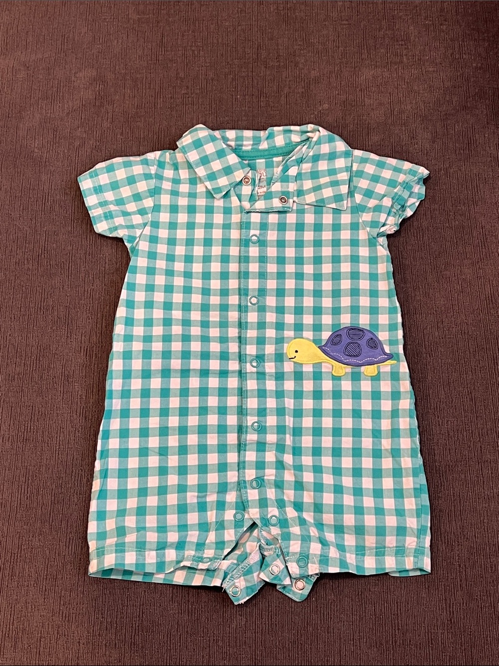 Carter's 12M Teal & White Gingham Baby Romper